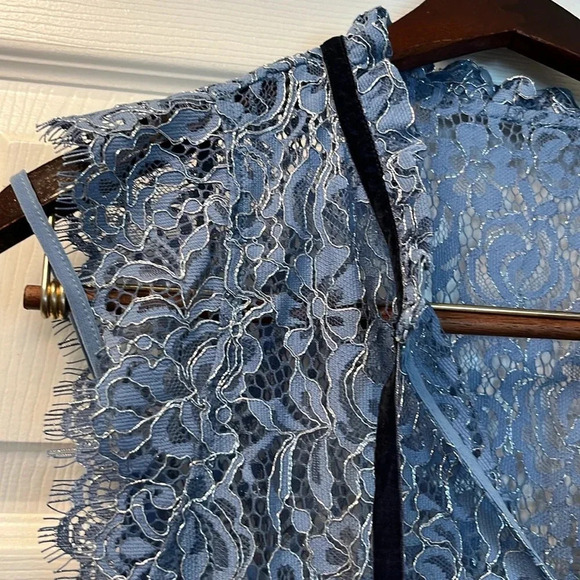 White House black market sleeveless high neck top blouse size medium blue formal - Picture 4 of 10